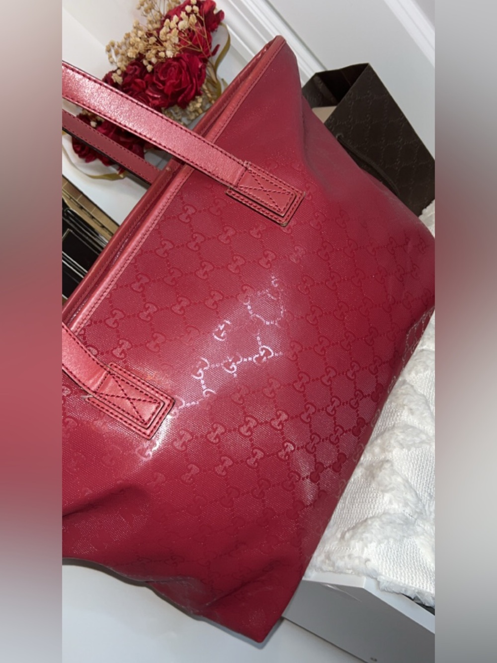 Gucci Red Imprime Monogram Tote - Picture 2 of 15